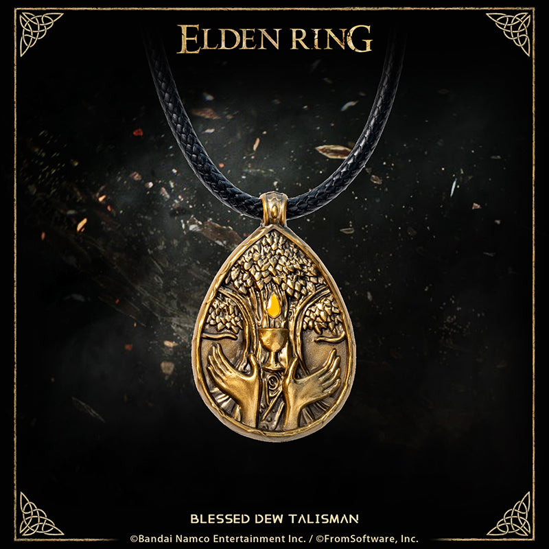 Starforged ELDEN RING Blessed Dew Talisman & Blessed Blue Dew Talisman Accessories Game Merchandise Officially Authorized Blessed Dew TalismanTalisman depicting a drop of the Erdtree's sap, a blessed boon.Gradually restores HP.It was once thought that the blessed sap of the Erdtree would drip from its boughs forever--but that age of plenty swiftly came to a close, and with time, the Erdtree became more an object of faith.